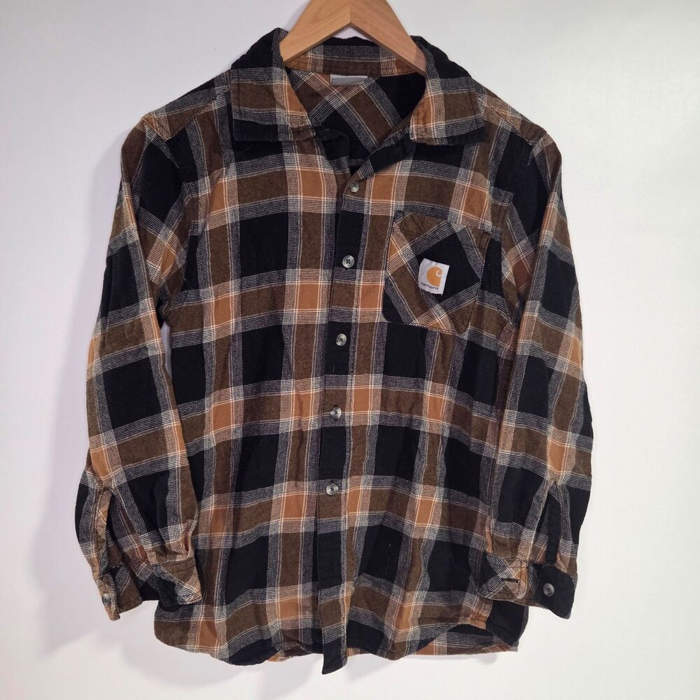 Carhartt Flannel Button Down Brown Black Youth Large